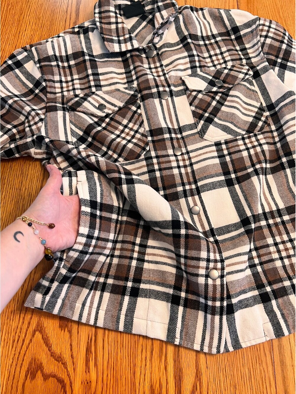 HFX  Medium Brown and White Plaid Jacket